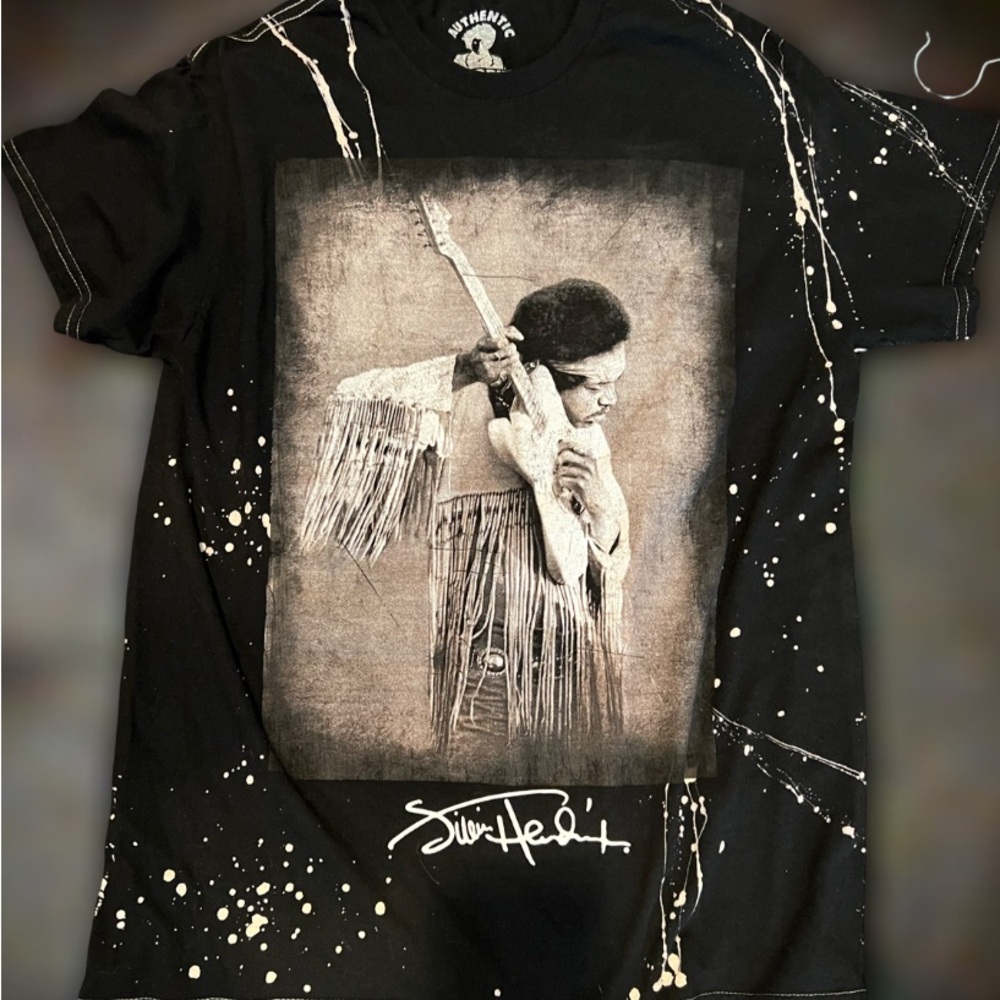 Black Graphic Tee White Splatterpaint Jimmy Hendrix Official Merch Small